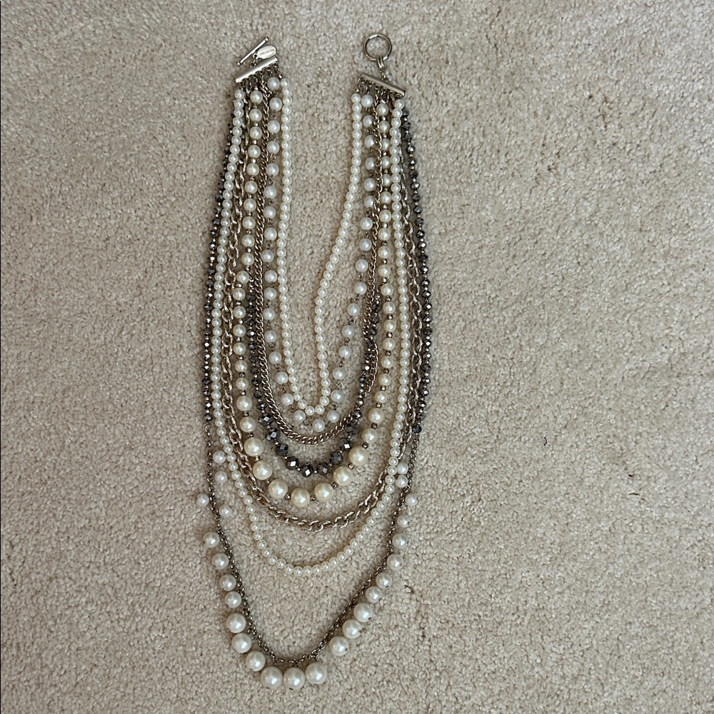Ann Taylor Multi-Strand Pearl and Chain Necklace